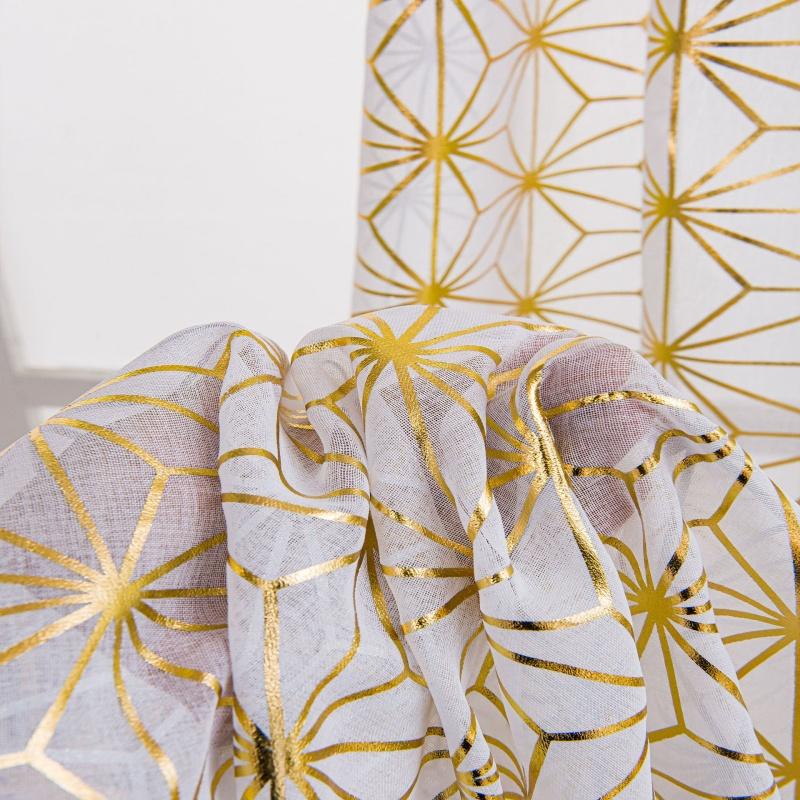 Geometric Gold Foil Sheer Curtains – Set of 2 Panels, Semi-Blackout, Light Filtering Window Curtains