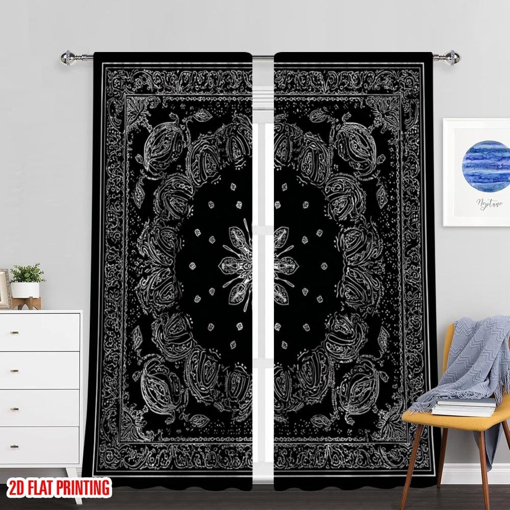 Set Of 2 Flat Printing Curtain Paisley Flower Bandana Digital Printed Polyester Drapes Birthday Party Perfect Holiday Made