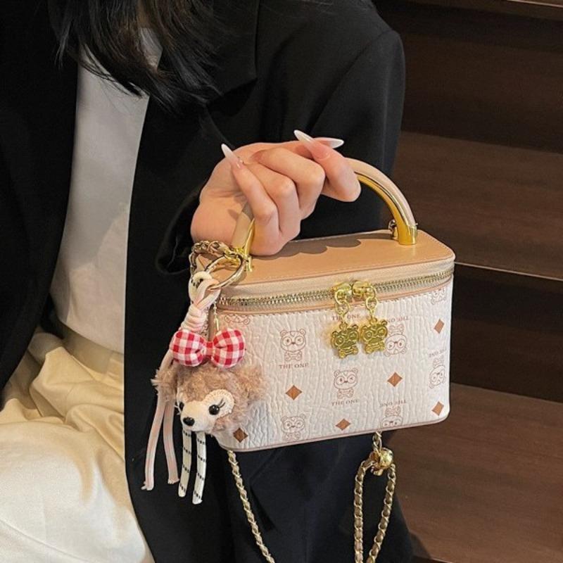Fashion popular portable box bag women's soft leather retro printed shoulder bag versatile commuter chain messenger bag