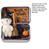 Halloween Bear In A Box Handmade Cute Witch Bear In A Tin for Trick or Treat Miniature Plush Bear with Broom Pumpkin Cat Halloween Party Gift