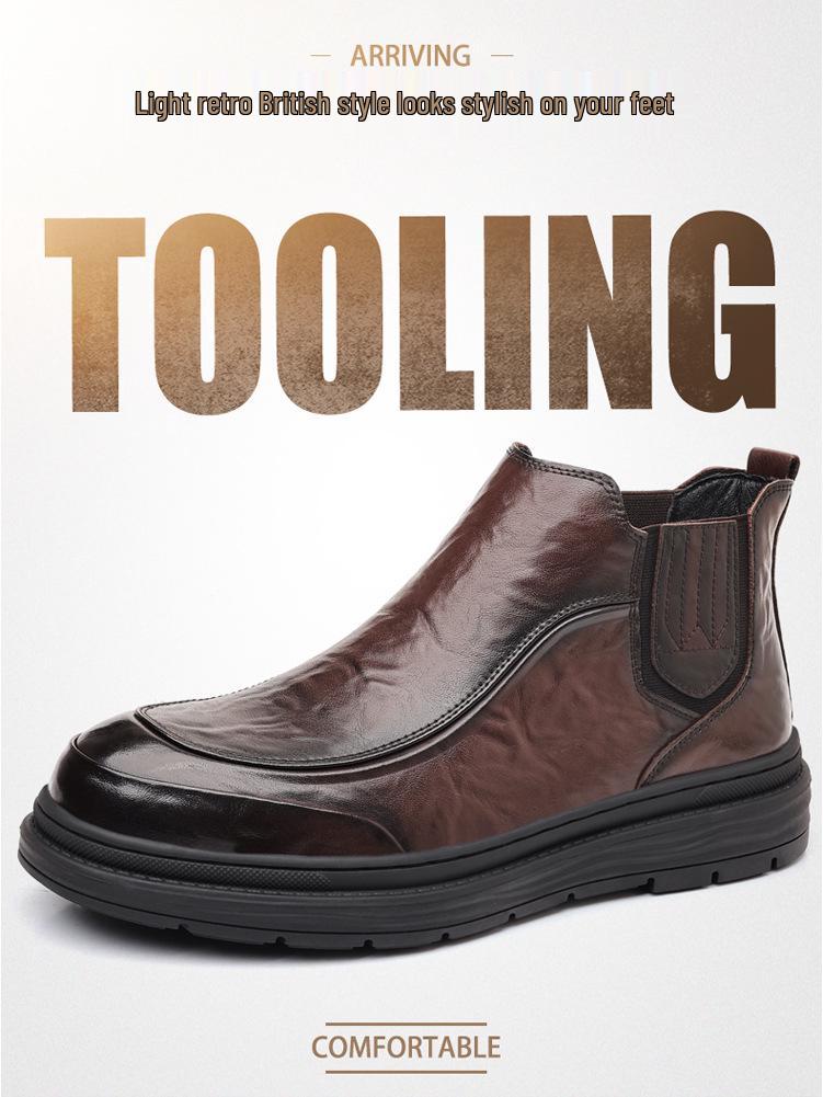 Men's Chelsea Martin Retro Leather Ankle Boots - British Style Mid-Top for Autumn/Winter