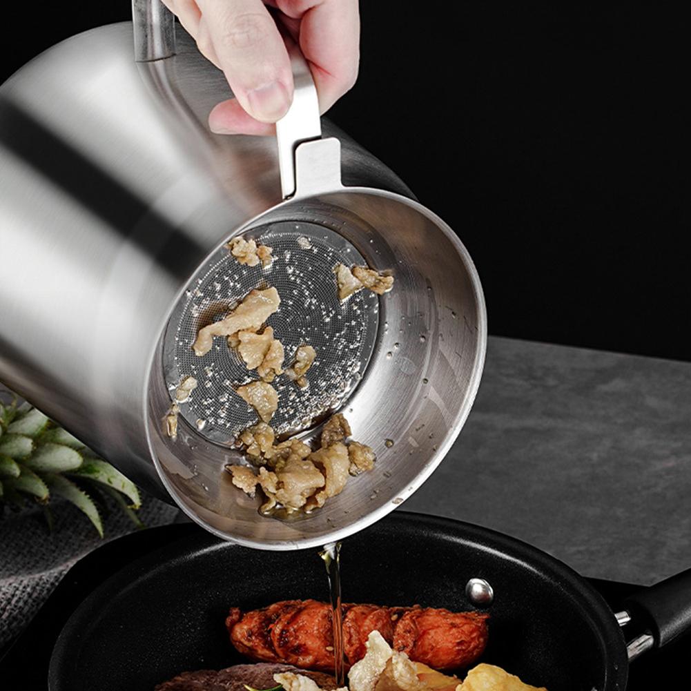 1.5/TwoL Oil Filter Vessel Multi-Functional With Frying Basket Grease Container Large Capacity Stainless Steel Oil Strainer Pot