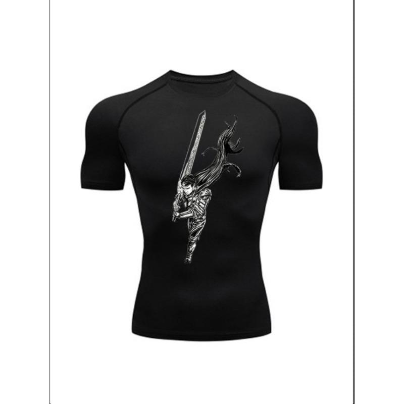 Berserk Guts Anime Print Men's Compression T-Shirt Quick Dry Short Sleeve Workout Gym Athletic Tee