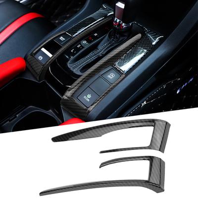 Painel de controle central do carro, capa de mudança de marchas, acabamento para Honda Civic 10th 2016 2017 2018, vermelho, cromado/carbono