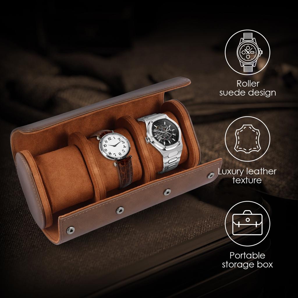 Watch Roll Travel Case 2/3 Slot PU Watch Storage and Organizer Secure Storage Waterproof Portable Watch Box for Men