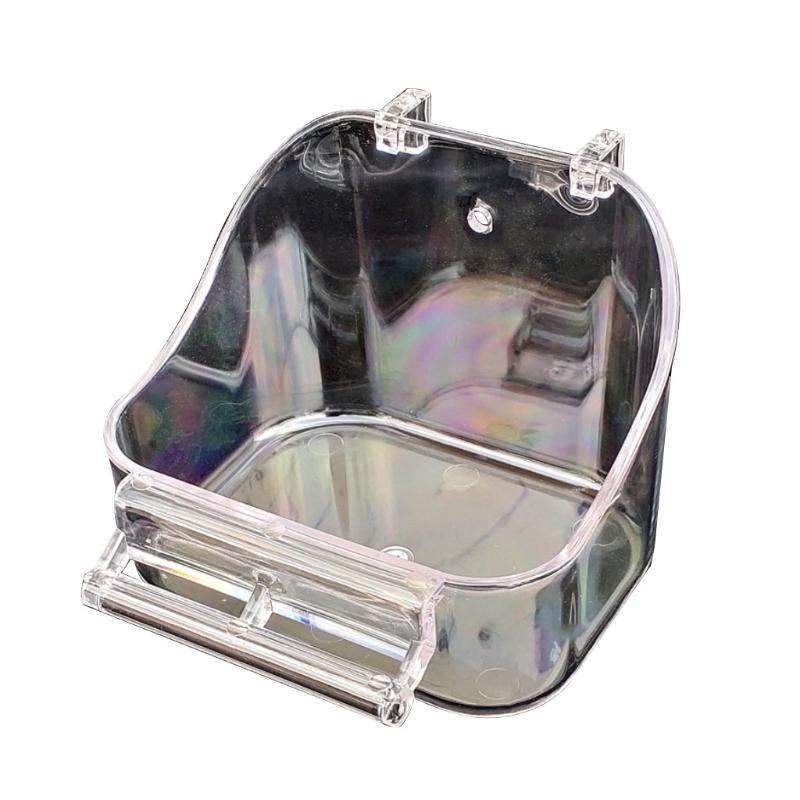 Transparent Bird Food Tray Bath Box Parakeet Caged Bird Bathing Tub with Standing Perch for Small Birds Canary Budgies Parrots