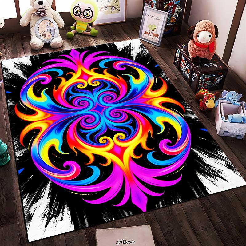 Colorful Abstract Swirl Pattern Carpet with Black and White Background Suitable for use as an anti-slip for living room bedroom sofas