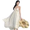Elegant Off-Shoulder Backless Maxi Dress Women Floral Jacquard Lightweight Vacation In Beige Loose Waist Sleeveless 2025 New Arrival