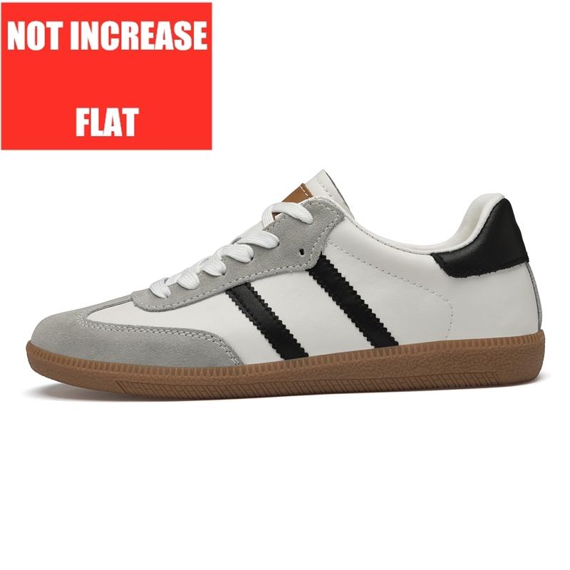 Cow Leather Elevator Sneakers Couple's Casual Shoes with Height Increase Lightweight Anti-Slip Sports Flat&5cm Sheepskin Lining