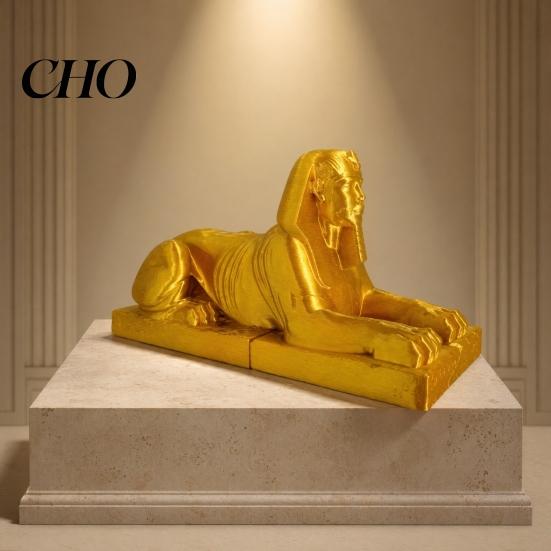 Golden Sphinx Decor Egyptian Collectible Figurine, 3D Printed Mini Statue, Vintage Egypt Souvenir Ornament for Home Desktop Decoration Luxury