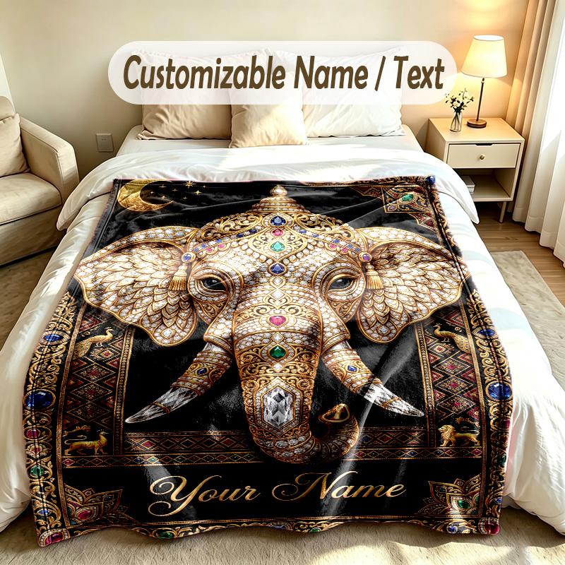 Elefanten-Thema Weiche Decke Personalisierter Benutzerdefinierter Name Textdruck Warme Decke Zuhause Sofa Schlafzimmer Dekoration