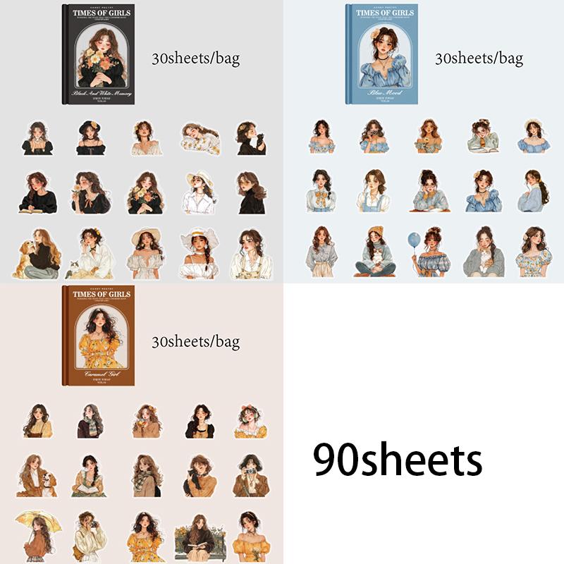 3 Bags Girly Times Series PET Stickers DIY Notebook Tablet Phone Case Creative Handbook Stickers Diary Decoration