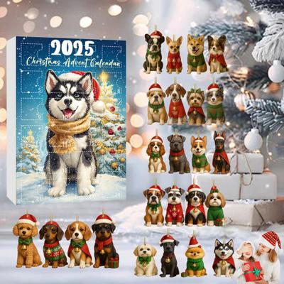 Dog Advent Calendar 2025 24Pcs 2D Dog Breeds Ornaments for Tree Decor 24 Days Christmas Countdown Calendar Surprise Gifts for Dog Lovers