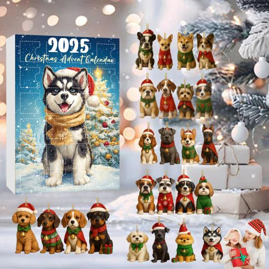 Dog Advent Calendar 2025 24Pcs 2D Dog Breeds Ornaments for Tree