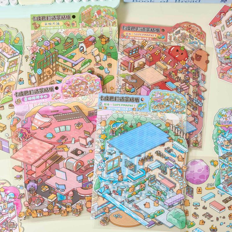 Cute 3D Scene Stickers, Whimsical Cartoon-Themed 3D Designs for Hand Account Decoration & DIY Crafts