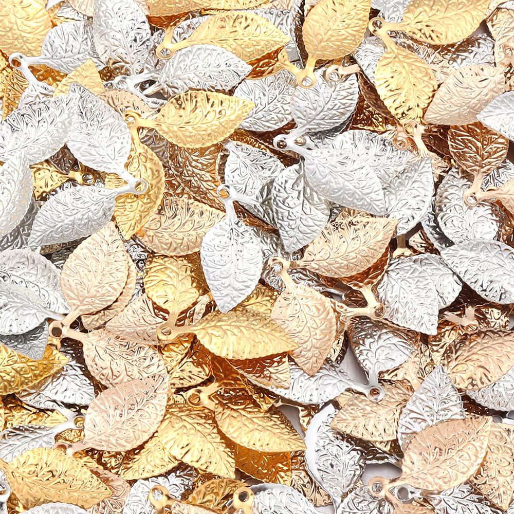 50 Stück/Los Metallblatt-Anhänger 16x26mm Eisen Zwei-Blatt-Anhänger Für Schmuckherstellung DIY-Anhänger Ohrringe Kopfschmuck Zubehör
