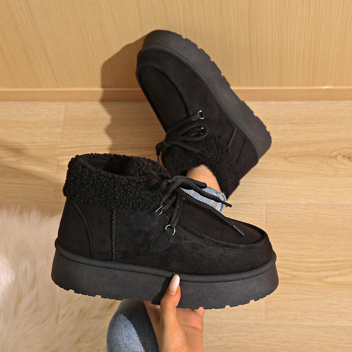 

Женские зимние ботинки на шнуровке с флисовой подкладкой 2025 - Теплые хлопковые ботинки на толстой подошве, увеличивающие рост Size 41 чёрный