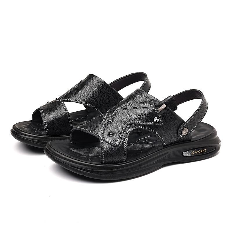 Sandals men's summer new beach shoes genuine leather cool slippers soft sole men's sandals trend one shoe two wear leather sandals