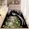 Bird and Floral Printed Carpet, Black Background, Home Decor Suitable for Use As an Anti-slip for Living Room Bedroom Sofas