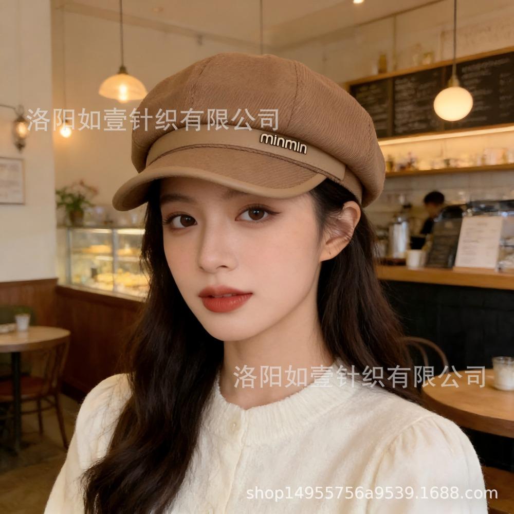 **Women Newsboy Beret Cap Solid Korean British Vintage Visor Face Slimming Hat**