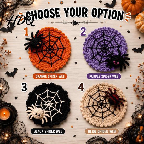 Coffee And Tea Cup Coaster Halloween Spider Web Coaster Handmade Crochet Heat Resistant Drink Mat for Crocheted Yarn Pad Table Spooky Gothic