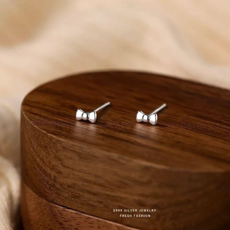 

Серьги из чистого серебра 999 пробы для маленьких девочек, детские серьги, уход за ушами, не нужно снимать перед сном, гипоаллергенные серьги, нарядные S999 full body Silver (mini Bows) a pair