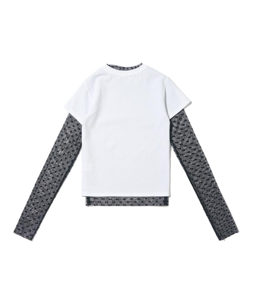 CARGOBROS FOR WOMAN Dot See-Through Long Sleeve Layered Short Sleeve Tee Set (Black/Ivory)