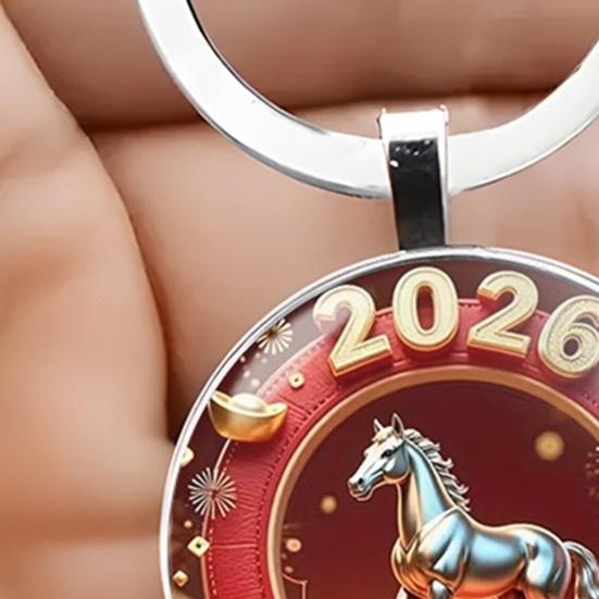Year of Horse Keychain 2026 Zodiac Design Compact Good Luck Key Chain Pendant with Bells Metal Frame Holiday Decoration