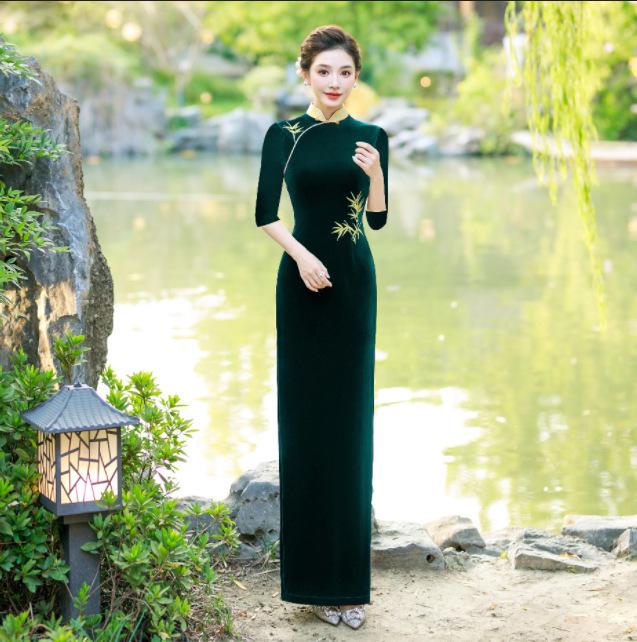 Chinese retro cheongsam new sleeveless birthday party photo cheongsam dress 1011 women's catwalk dress dress