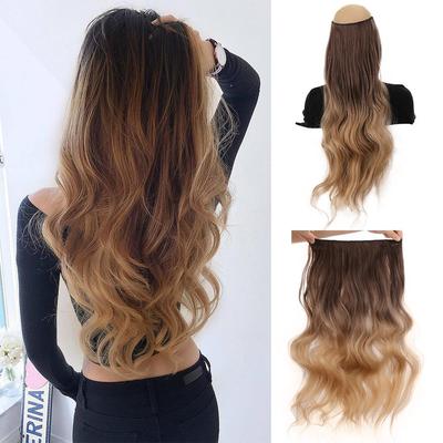 Clip invisibile in capelli sintetici lunghi lisci, parrucca lunga 24 pollici con sfumature ondulate, aggiunge volume