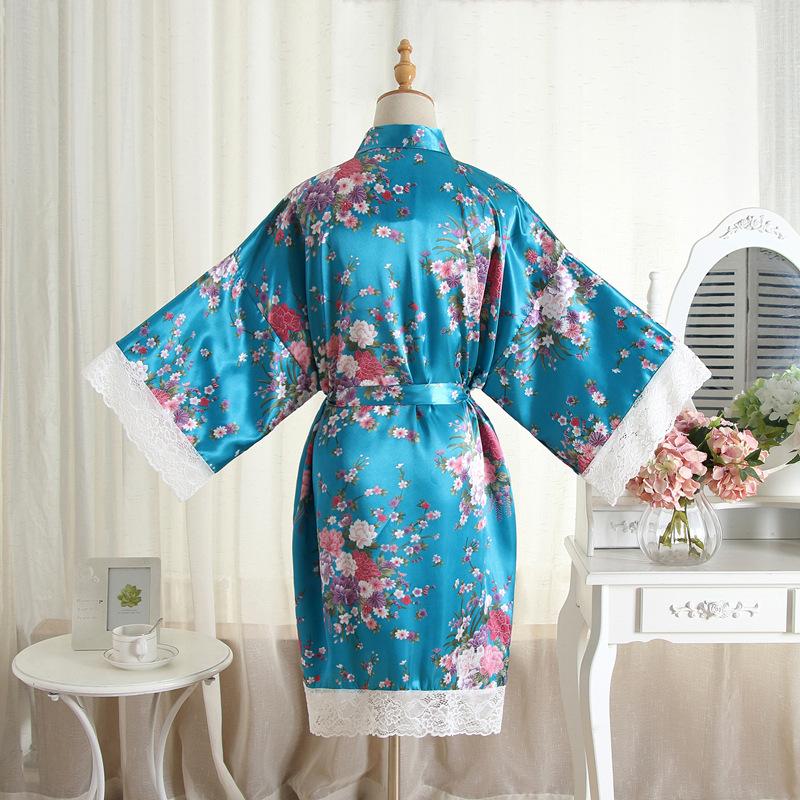 Comfortable Homewear Summer Imitation Silk Lace Floral Floral Robe Short Kimono Bathrobe Cardigan Robe Fashion Temperament Elegant