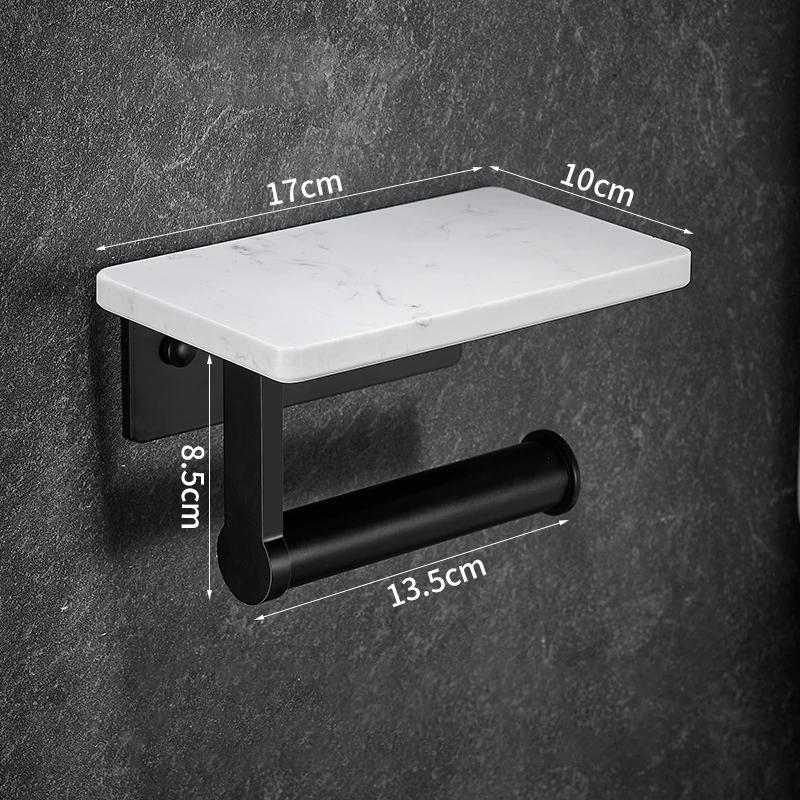 White/Black Marble Bathroom Paper Towel Holder Aluminum Wall-mounted Phone Rack Roll Tissue Shelf Bathroom Accessories