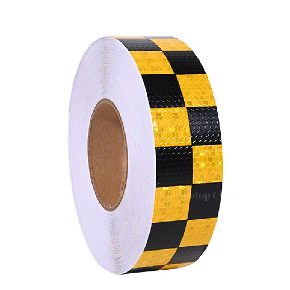5cmx50m Checkered Reflective Sticker Yellow Black Traffic Safety Waterproof Warning Reflectors Adhesive Tape For Car Truck Trail