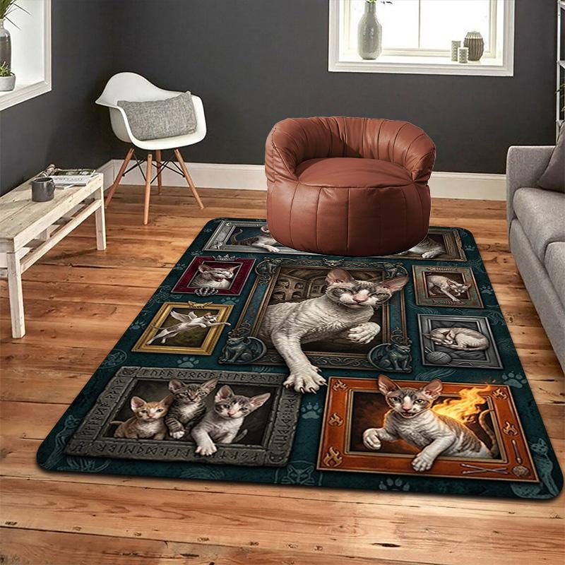 Cats Art Pattern Rug Floor Mat for Living Room or Bedroom Soft and Comfortable Carpet a Gift for Birthday and Holiday.