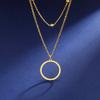 Teamer Double Bead Chain Hollow Circle Pendant Necklace For Women Gold Color Popular Simple Stainless Steel Necklaces Jewelry