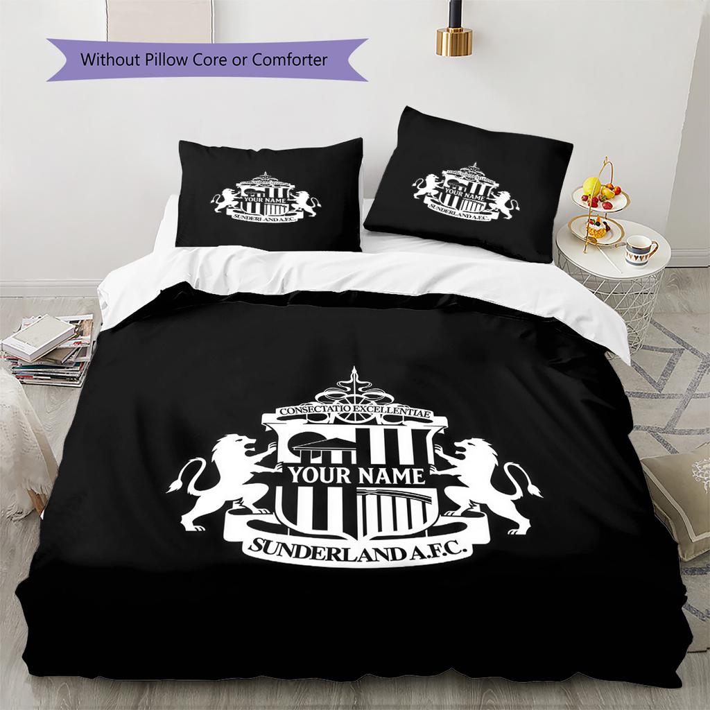Sunderland Association Football Club Custom Name Pattern Bedding Quilt Set Quilt Cover Pillowcase Home Birthday Gift(1 * Duvet Cover + 2 * Pillowcase,