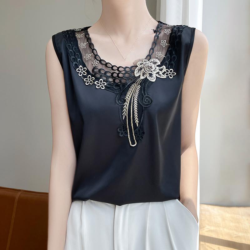 Summer Women's Vest New Ice Silk Mulberry Silk Sling 50% Silk 50% Polyester Fiber Blended Breathable Small Shirt