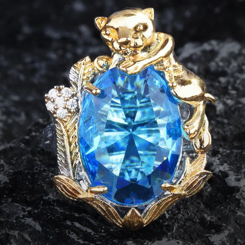 

BELLA BOX Комплект ожерелья Heavy Industry Topa Blue Leopard с двухцветным золотым гальваническим кулоном, серьгами-гвоздиками с синими бриллиантами, красочным кольцом Treasure No.1 синий