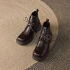 Korean Version of Comfortable High-heeled Large-size Women's Boots Square Head Solid Color Lace-up Square-heeled Medium Boots Autumn and Winter Women