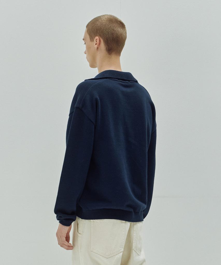 KNITTED Open Collar Ribbed Collar Knit Navy