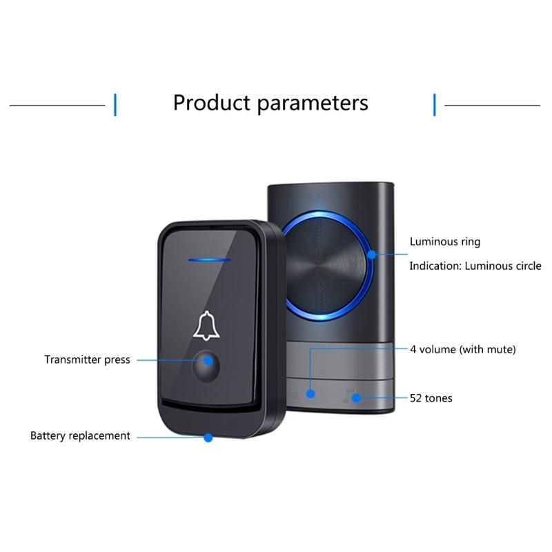 Intelligent Wireless Doorbell IP44 Waterproof Home Security Alarm Welcome Door Bells Two Way Talk Doorbell for Home