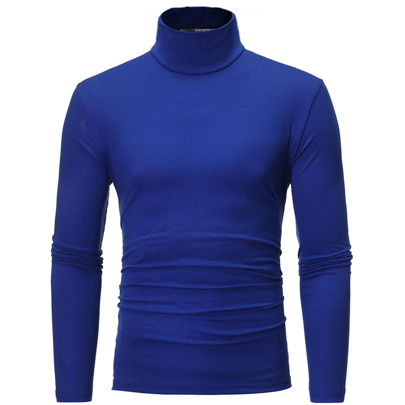 Manyakai Heren T-shirt met lange mouwen Coltrui Jumper Ondershirt Hoge hals Tee Tops Pullover M koningsblauwe kleur