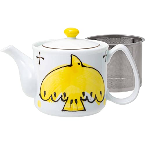 Saikai Pottery Hasami Ware Issei Pottery Teapot Approx. 500ml (with Super Stainless Steel Tea Strainer) aile El Yellow Made in Japan 20452