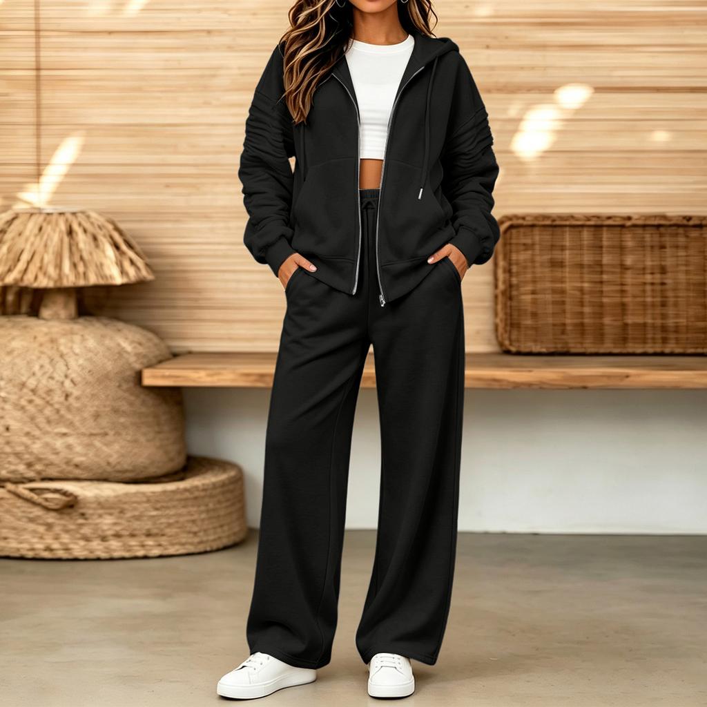 Women's Casual Two Piece Set with Zipper Cardigan and Long Pants, Fall Winter Comfortable Everyday Outfit