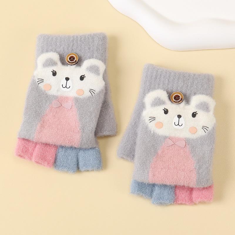 Winter Kinder Halbfinger Klapphandschuhe Warme und Kalte Strickhandschuhe für Jungen und Mädchen Niedliche Babygarnhandschuhe