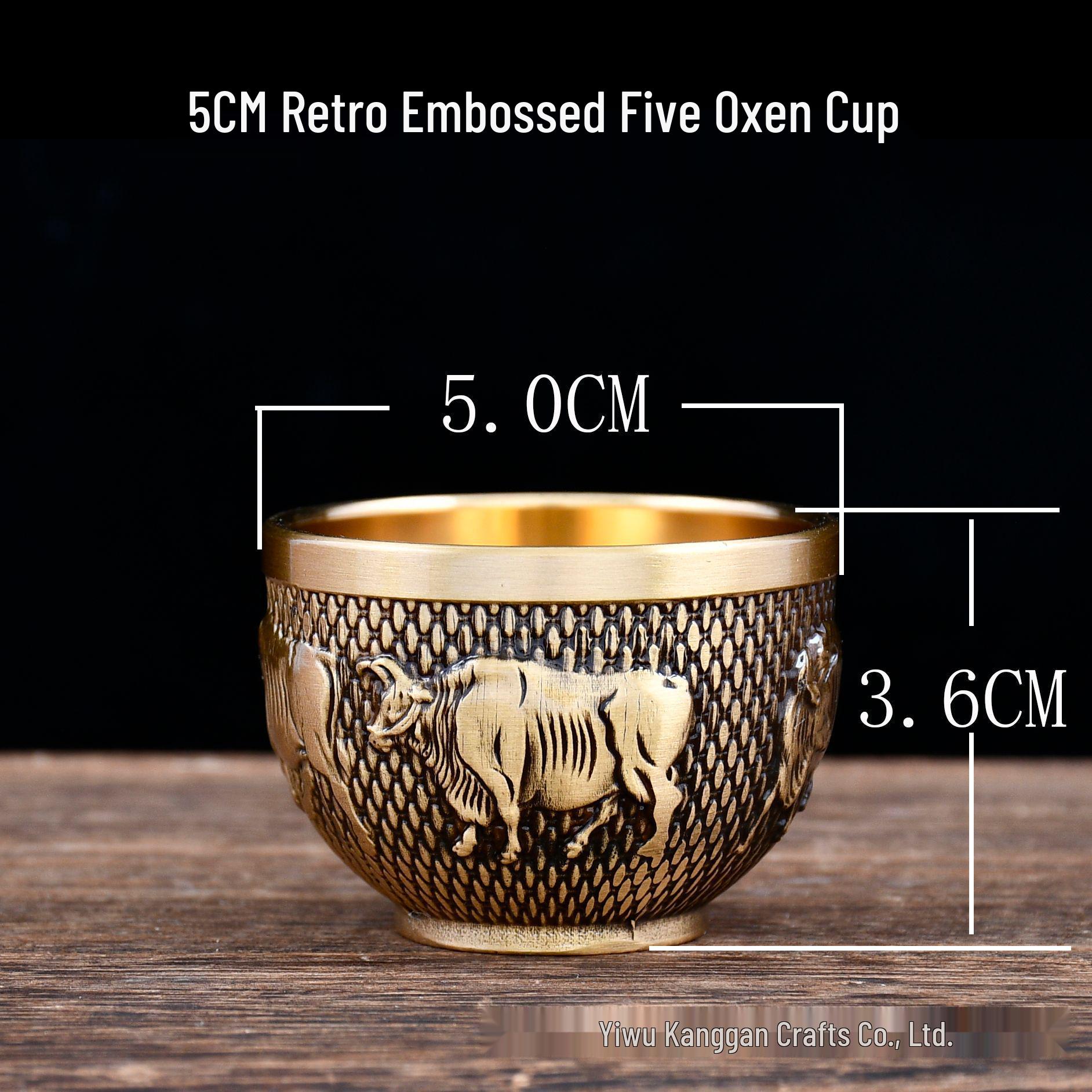 Embossed Brass Five Bulls Tea and Wine Cup Set