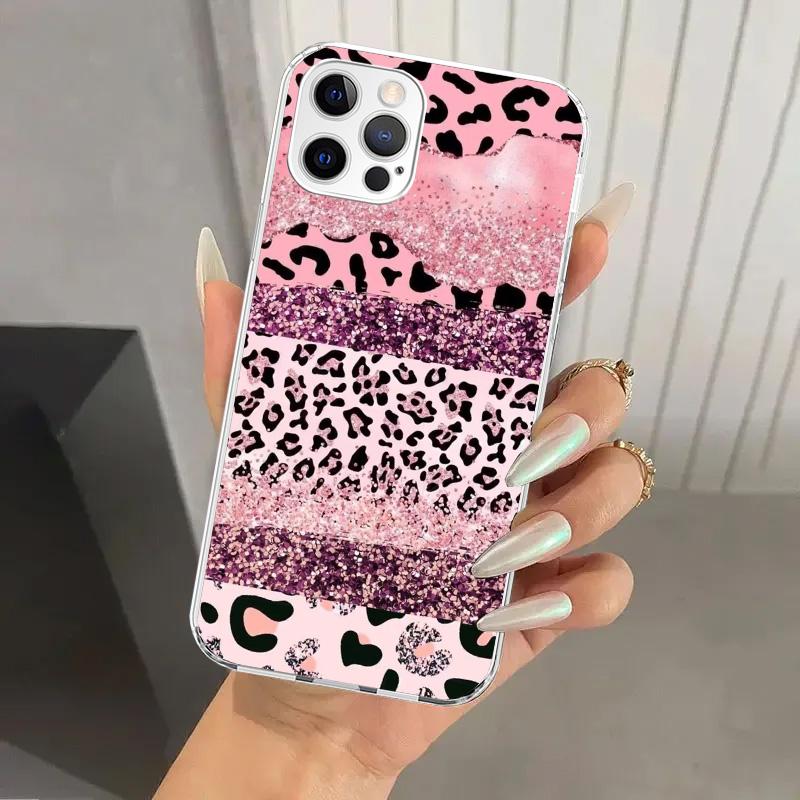Rosa Leopardenmuster Handyhülle für iPhone 17 Air 16 15 Plus 14 13 Mini 12 11 Pro Max 16E 7 8 SE 2020 Weiche Funda Druckschale 17 Ai