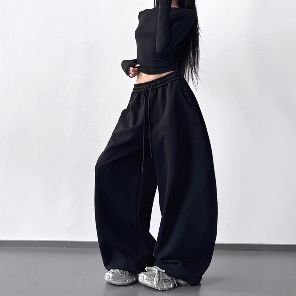 Korean Retro Hip-Hop Slimming Winter Sweatpants for Women – Curved Leg, Loose Fit