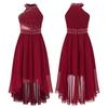 Kids Girls Shiny Rhinestone Party Dress Sleeveless Ruched Chiffon Dress High Waist Elegant Evening Formal Prom Dresses