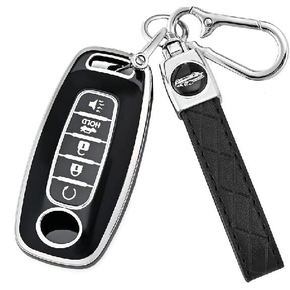 Key Fob Cover Case For Nissan Pathfinder Rogue Accessories | Fits -2025 Sentra, Kicks, Versa | Soft TPU Protector For 5-Button Remote With Keychain -